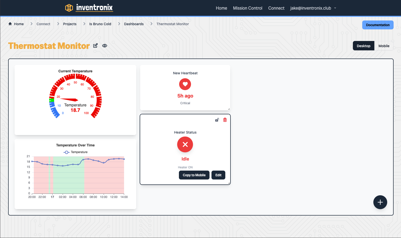 Example dasboard setup for thermostat