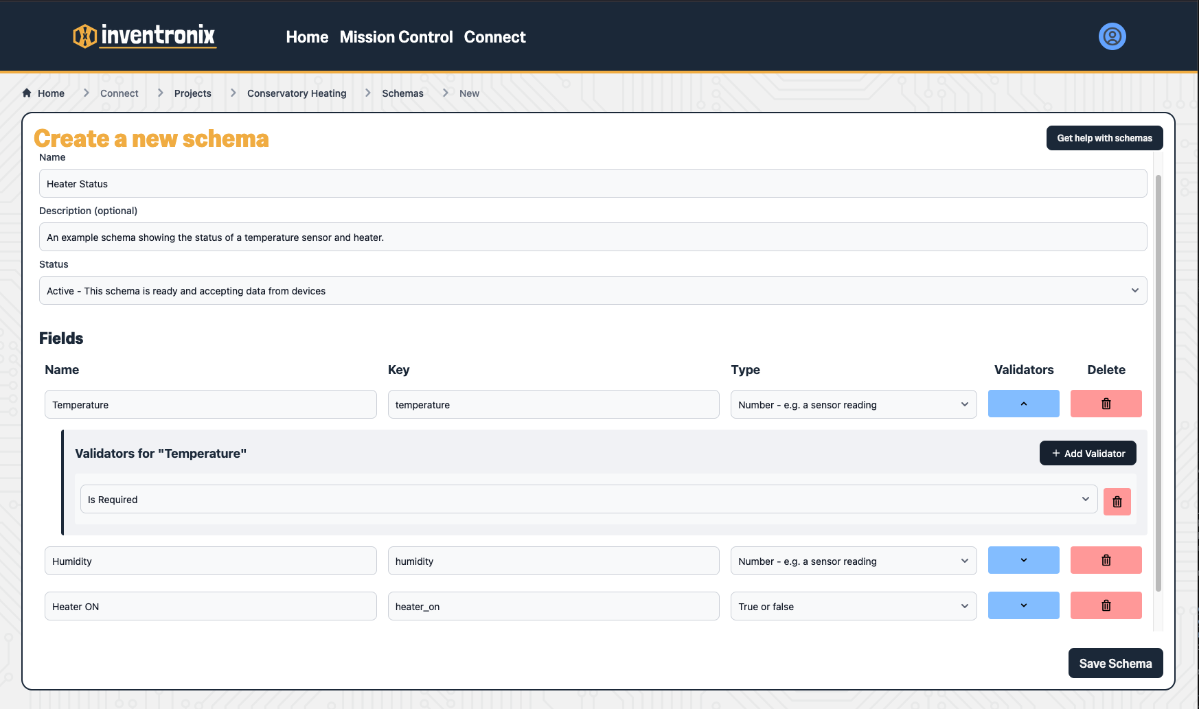 Adding the schema for the heater