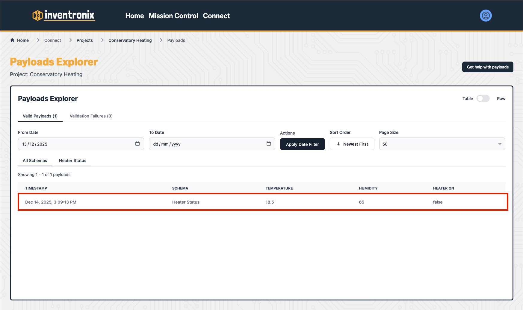 Payload explorer page
